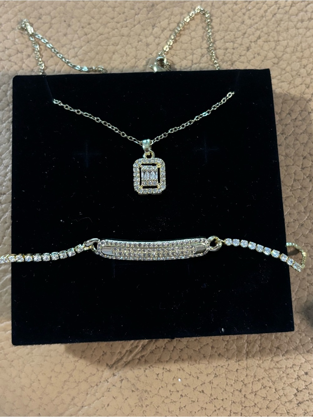 Gold-Tone Crystal Pendant Necklace and Bracelet Set